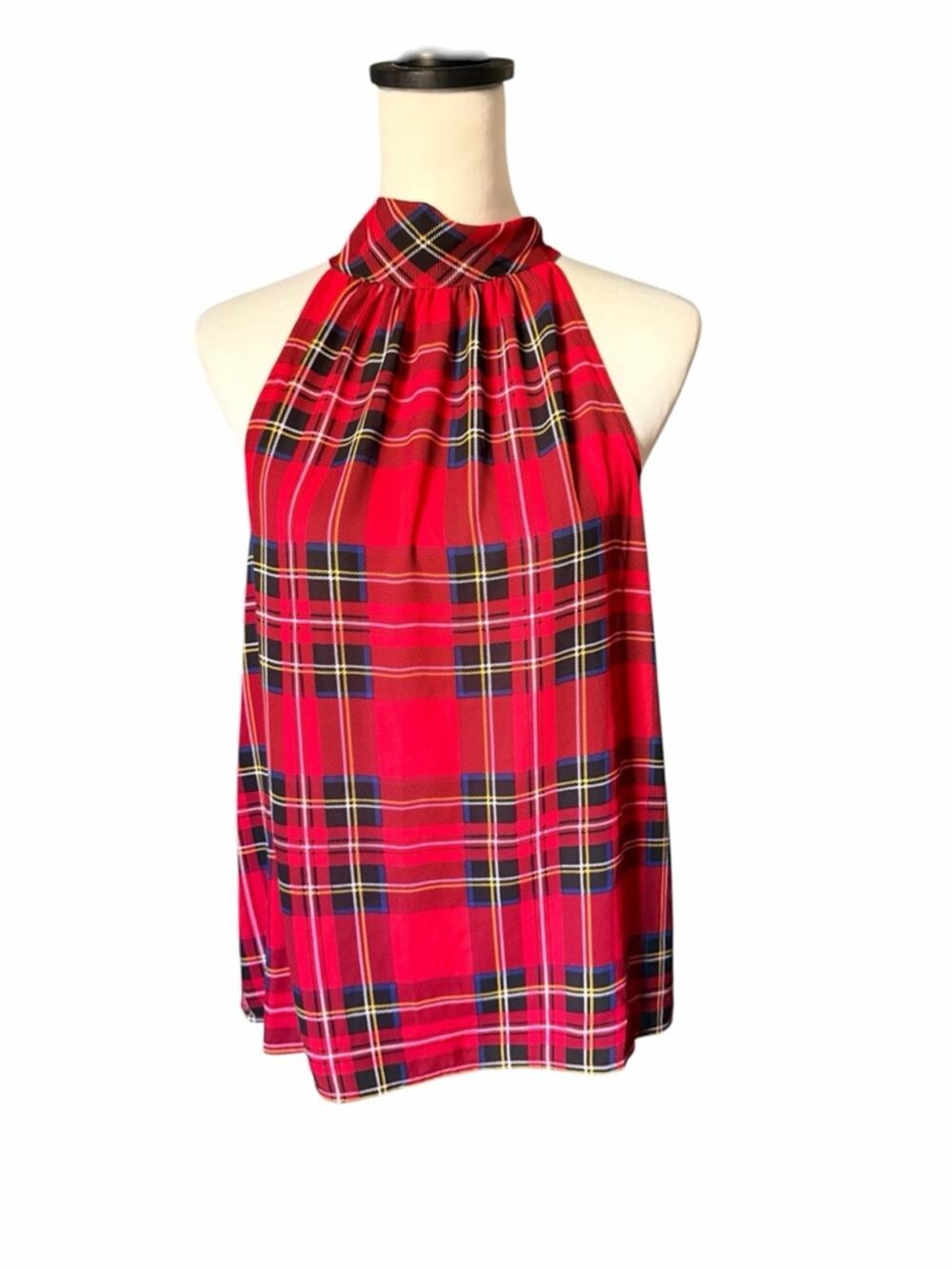 J. Crew Factory Red Plaid Halter Top with Tie Size 4